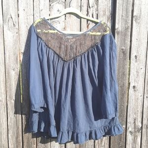 World Market Blue Lace Top Blouse XL L